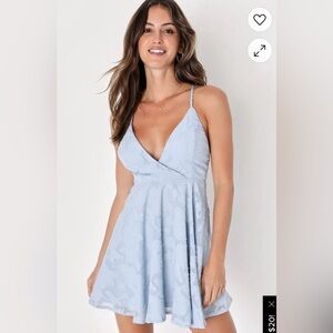 Lulu’s Days of beauty dusty blue burnout floral skater dress small.